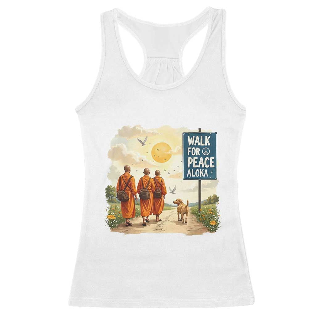 Walk For Peace Aloka the Dog and Monks Racerback Tank Top