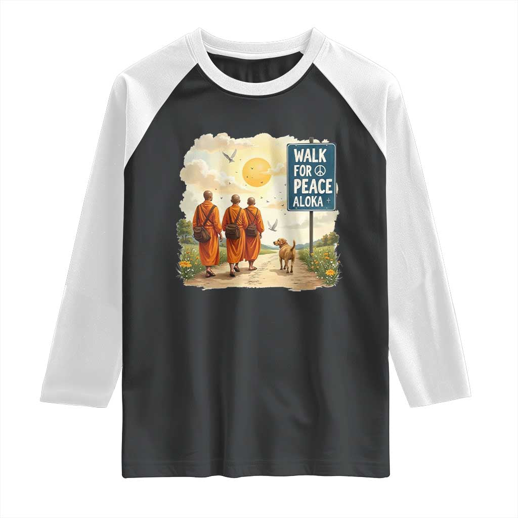 Walk For Peace Aloka the Dog and Monks Raglan Shirt