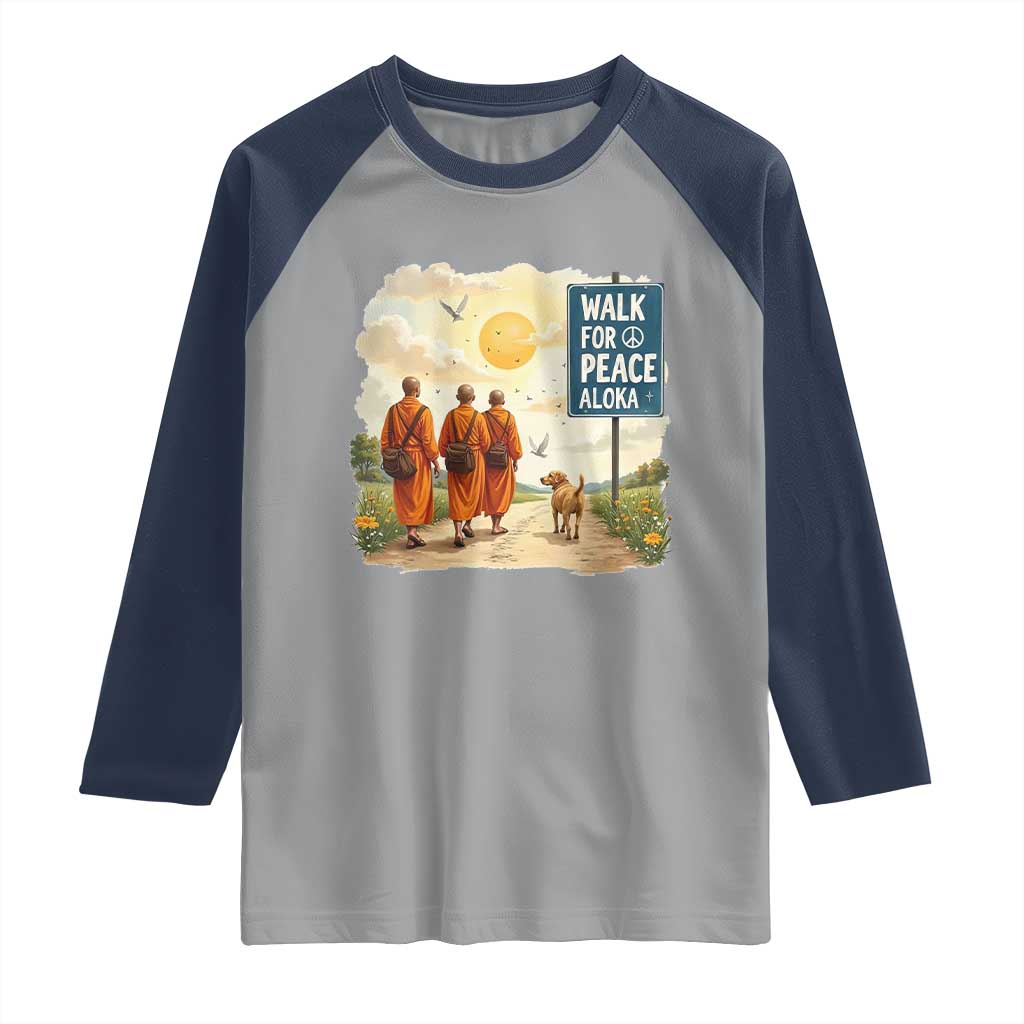 Walk For Peace Aloka the Dog and Monks Raglan Shirt