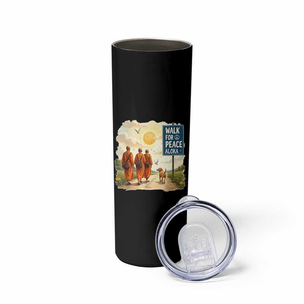 Walk For Peace Aloka the Dog and Monks Skinny Tumbler