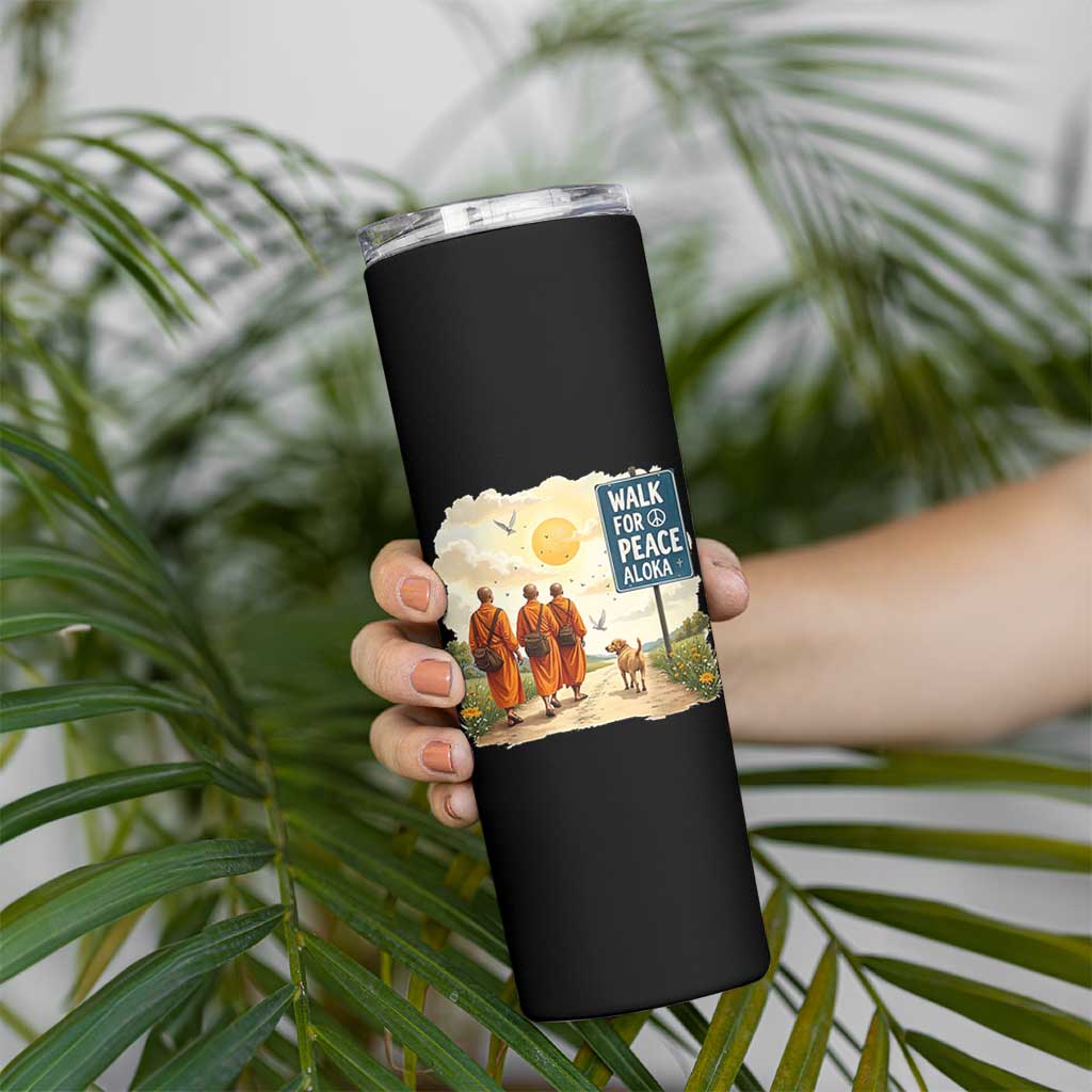 Walk For Peace Aloka the Dog and Monks Skinny Tumbler