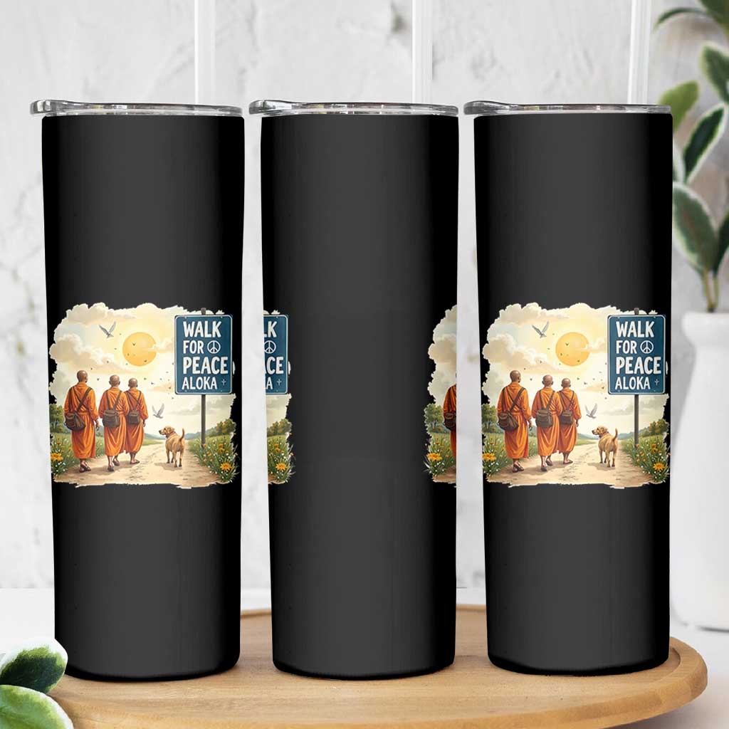 Walk For Peace Aloka the Dog and Monks Skinny Tumbler