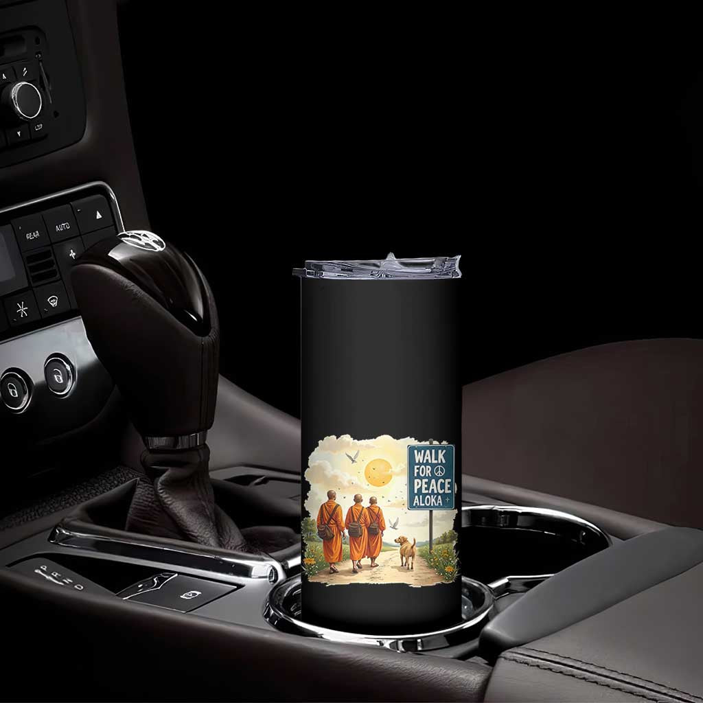 Walk For Peace Aloka the Dog and Monks Skinny Tumbler