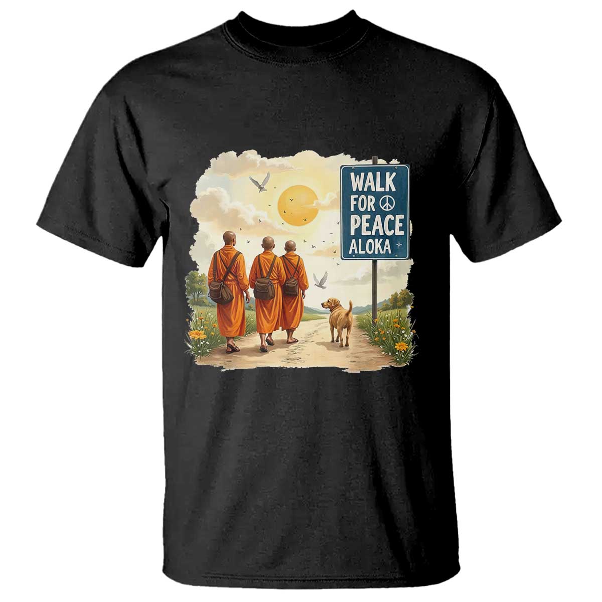 Walk For Peace Aloka the Dog and Monks T Shirt