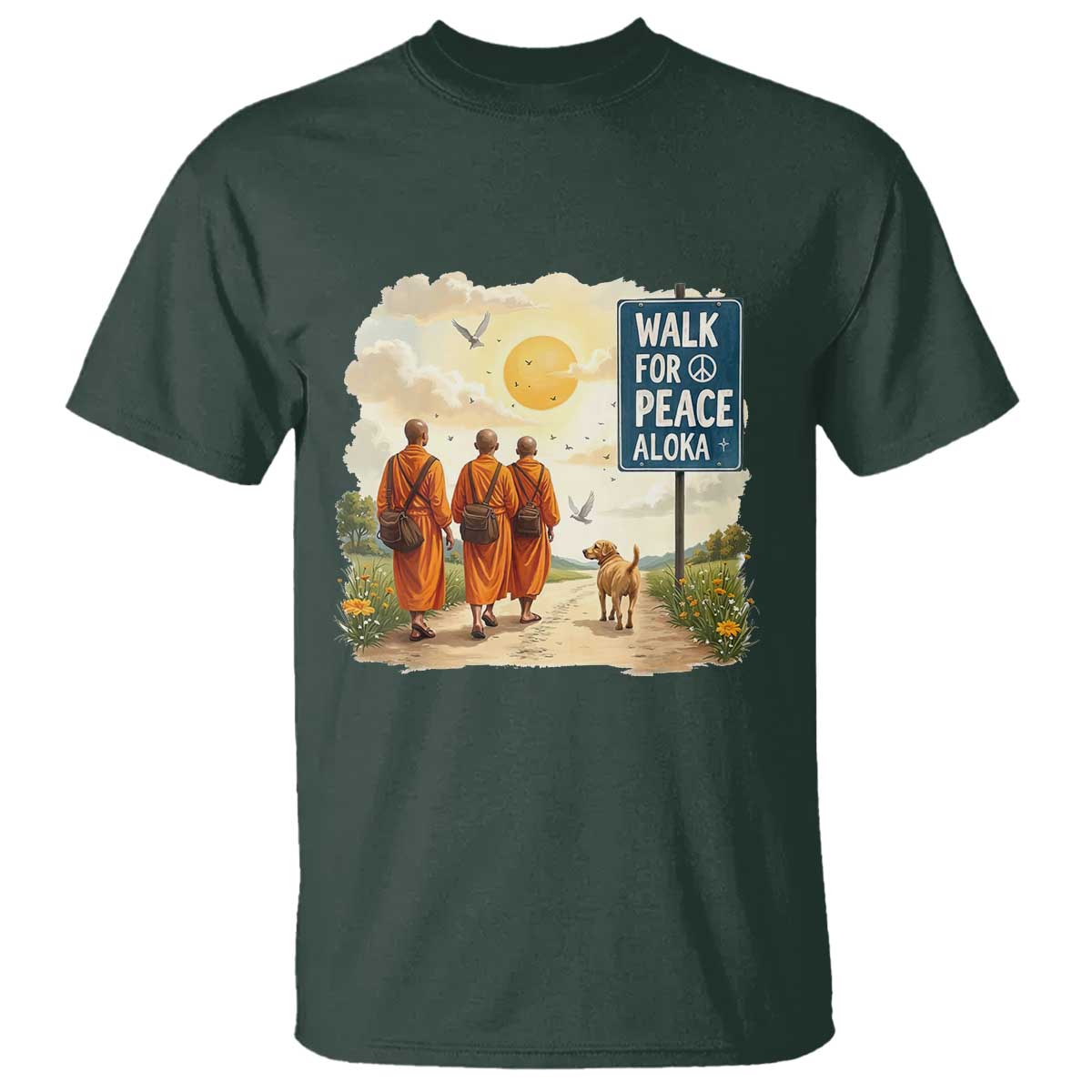 Walk For Peace Aloka the Dog and Monks T Shirt