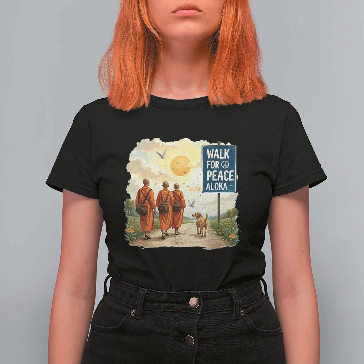 Walk For Peace Aloka the Dog and Monks T Shirt For Women