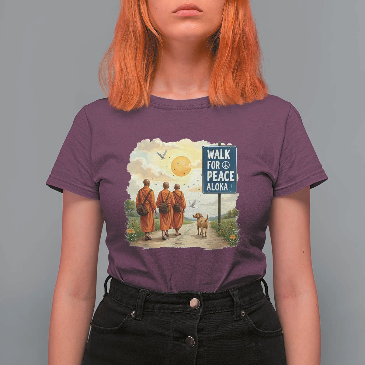 Walk For Peace Aloka the Dog and Monks T Shirt For Women
