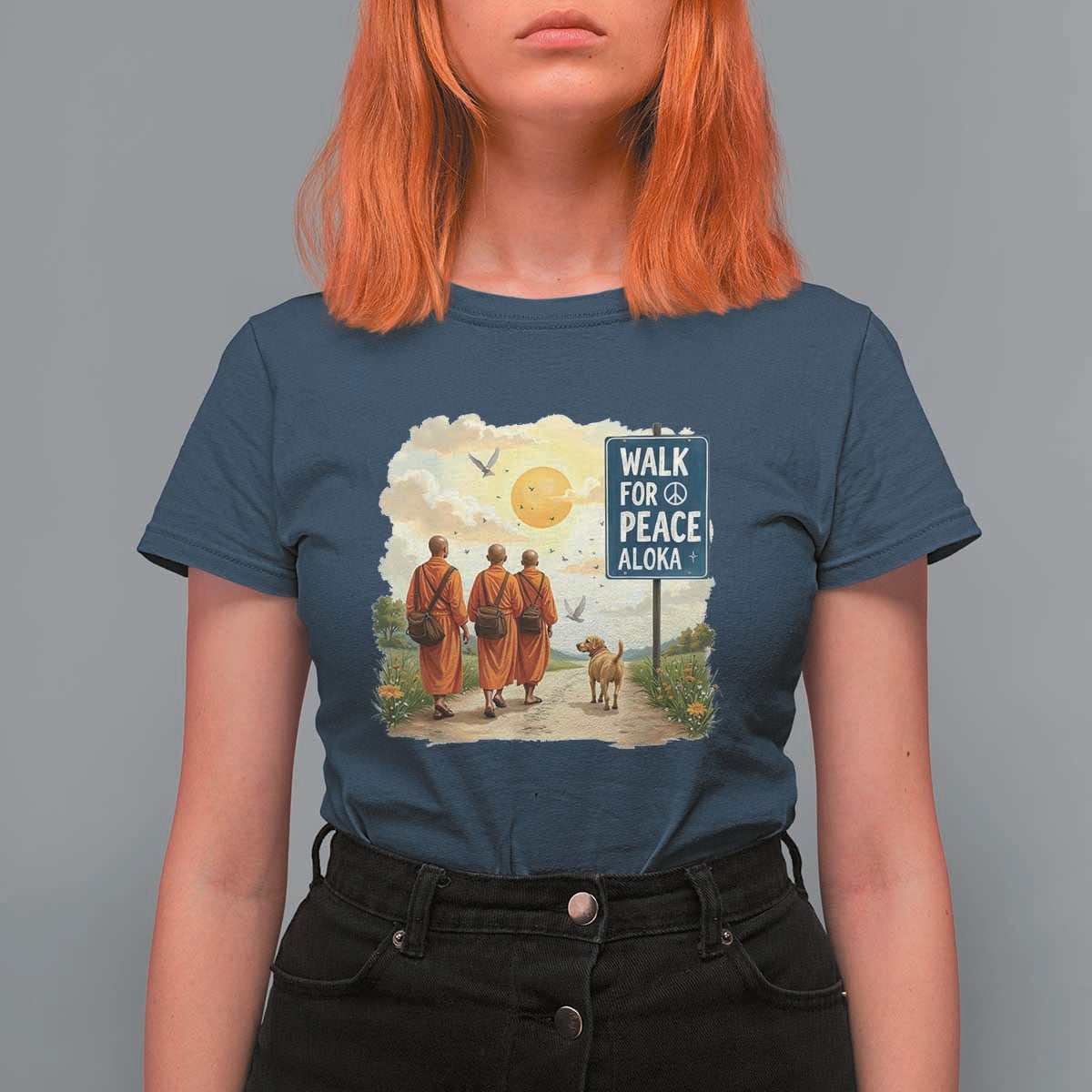 Walk For Peace Aloka the Dog and Monks T Shirt For Women