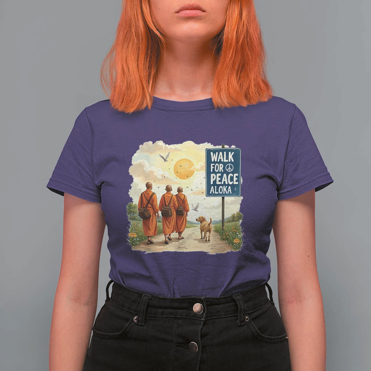 Walk For Peace Aloka the Dog and Monks T Shirt For Women