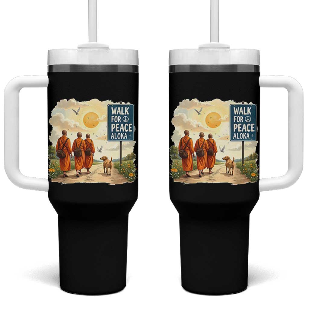 Walk For Peace Aloka the Dog and Monks Tumbler With Handle