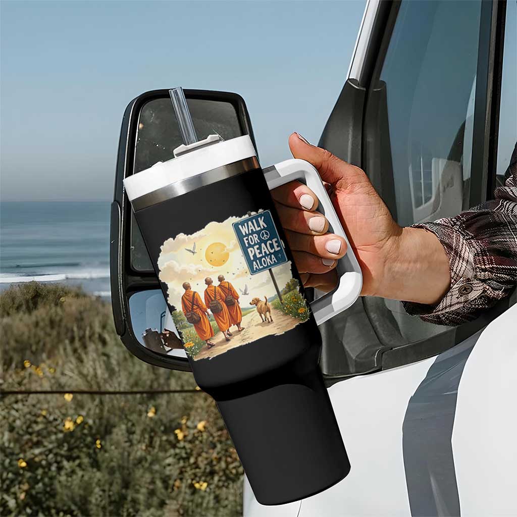 Walk For Peace Aloka the Dog and Monks Tumbler With Handle