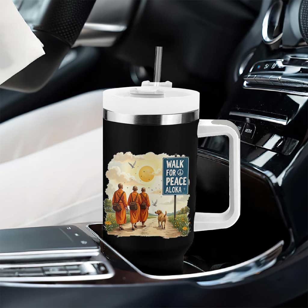 Walk For Peace Aloka the Dog and Monks Tumbler With Handle