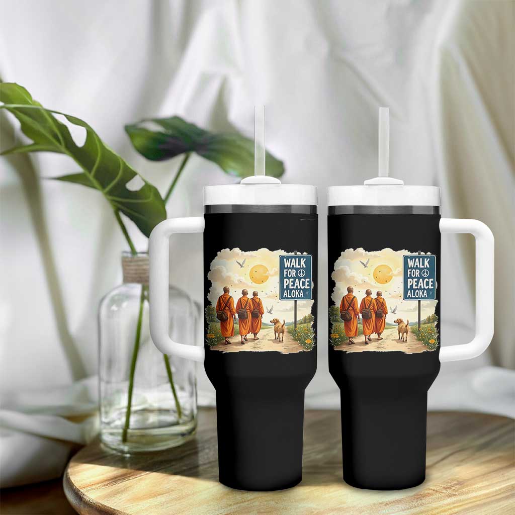 Walk For Peace Aloka the Dog and Monks Tumbler With Handle