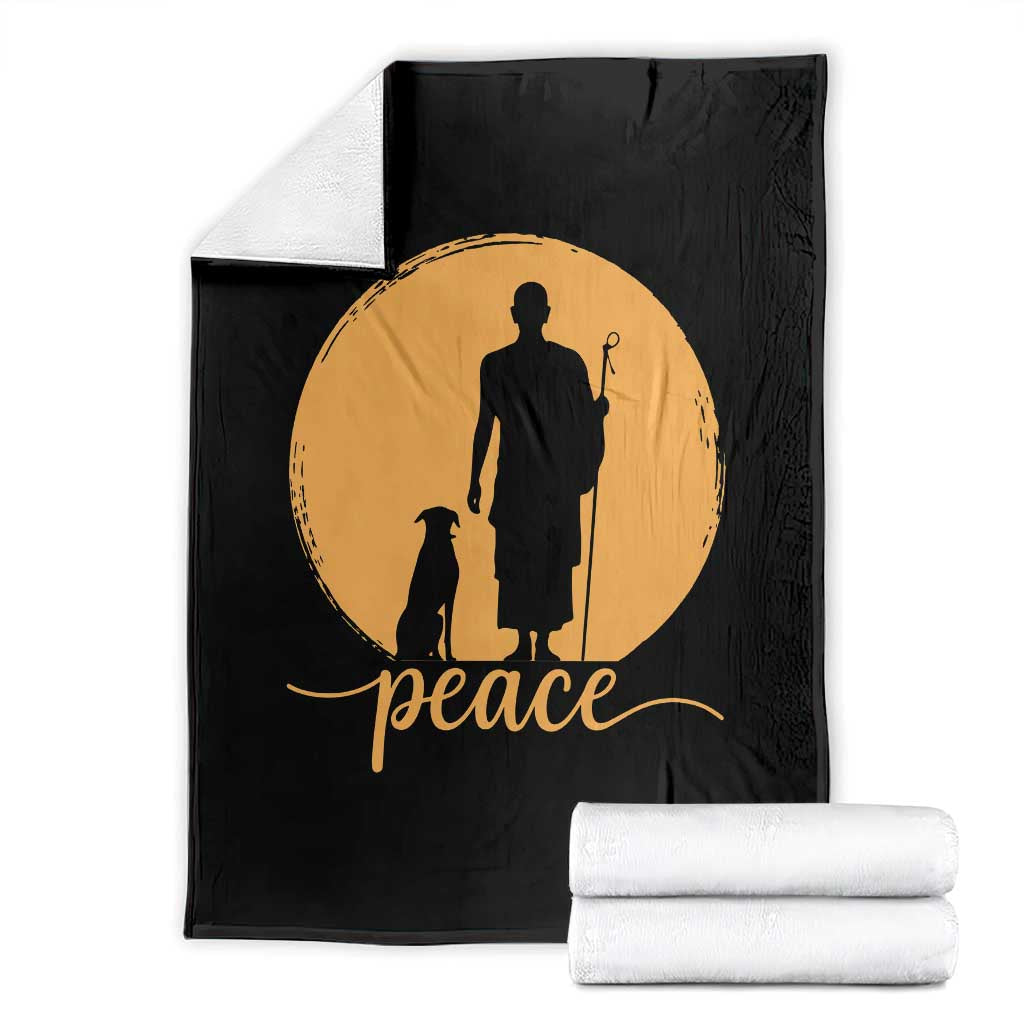 Monk and Dog Silhouette Peace Throw Blanket Spiritual Walk for Peace Sunset - Wonder Print Shop
