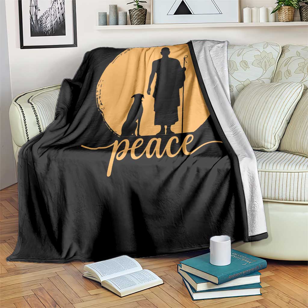 Monk and Dog Silhouette Peace Throw Blanket Spiritual Walk for Peace Sunset - Wonder Print Shop