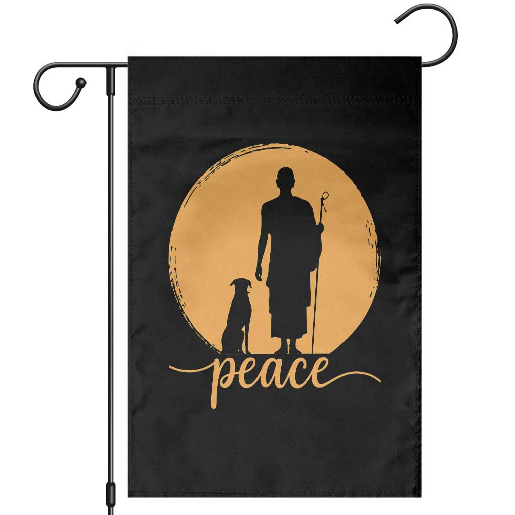 Monk and Dog Silhouette Peace Garden Flag Spiritual Walk for Peace Sunset - Wonder Print Shop