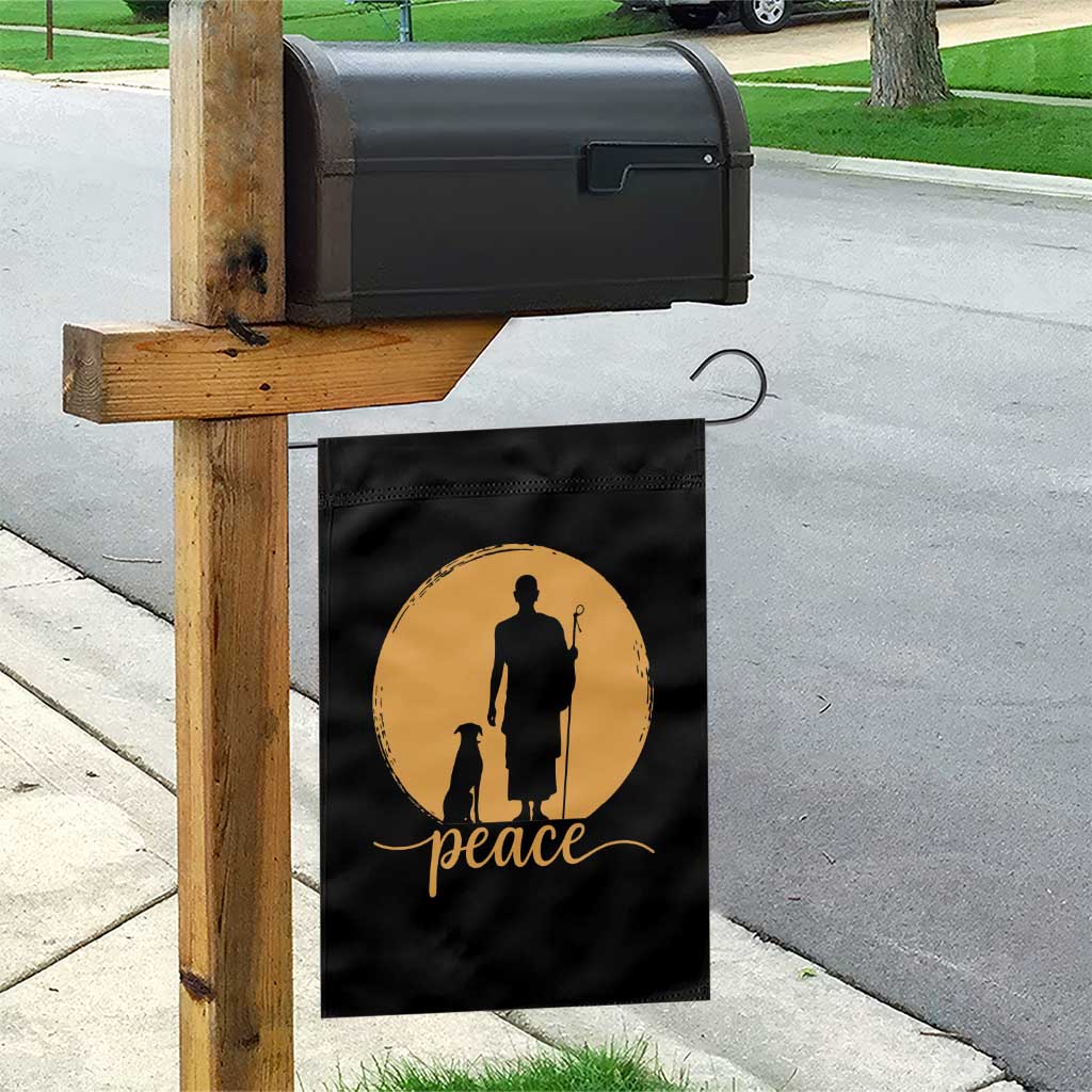 Monk and Dog Silhouette Peace Garden Flag Spiritual Walk for Peace Sunset - Wonder Print Shop