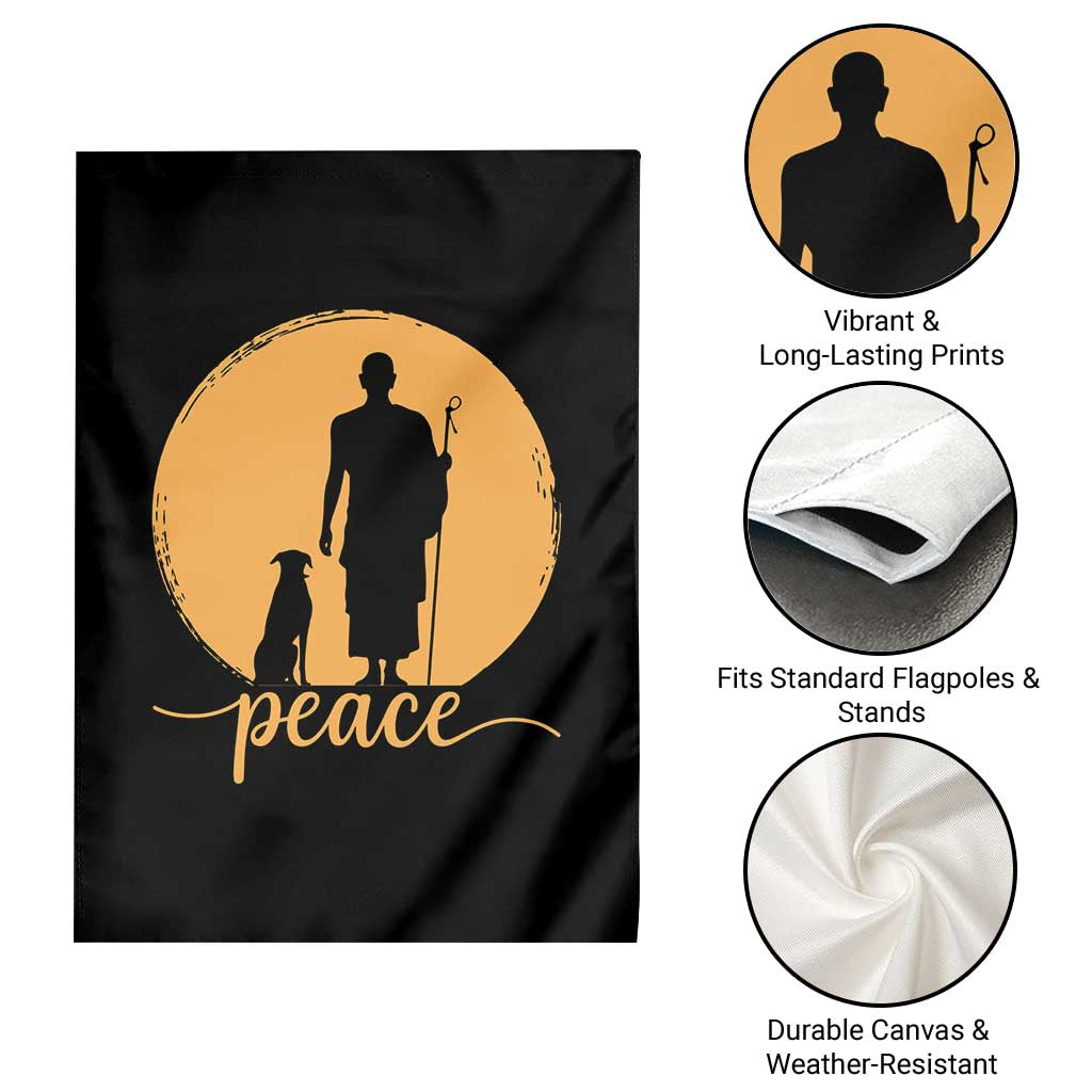 Monk and Dog Silhouette Peace Garden Flag Spiritual Walk for Peace Sunset - Wonder Print Shop