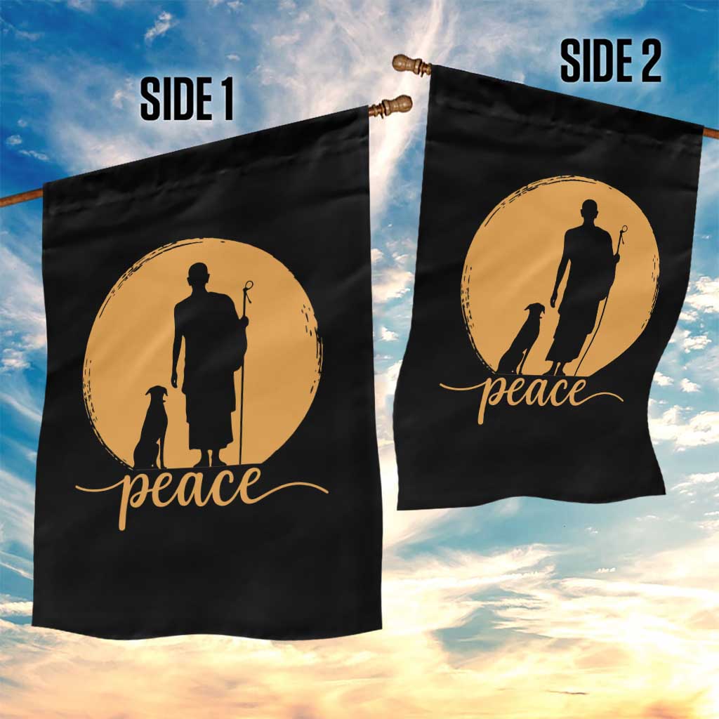 Monk and Dog Silhouette Peace Garden Flag Spiritual Walk for Peace Sunset - Wonder Print Shop