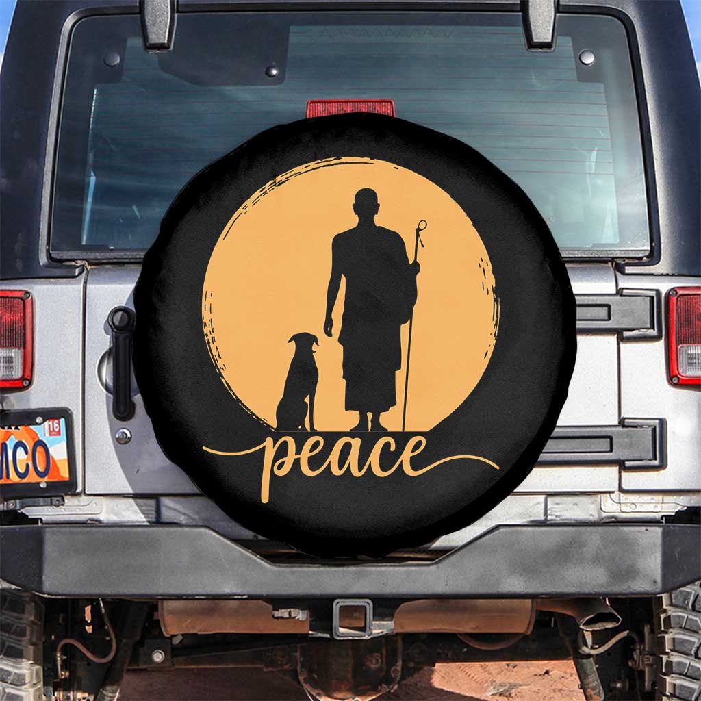 Monk and Dog Silhouette Peace Spare Tire Cover Spiritual Walk for Peace Sunset - Wonder Print Shop