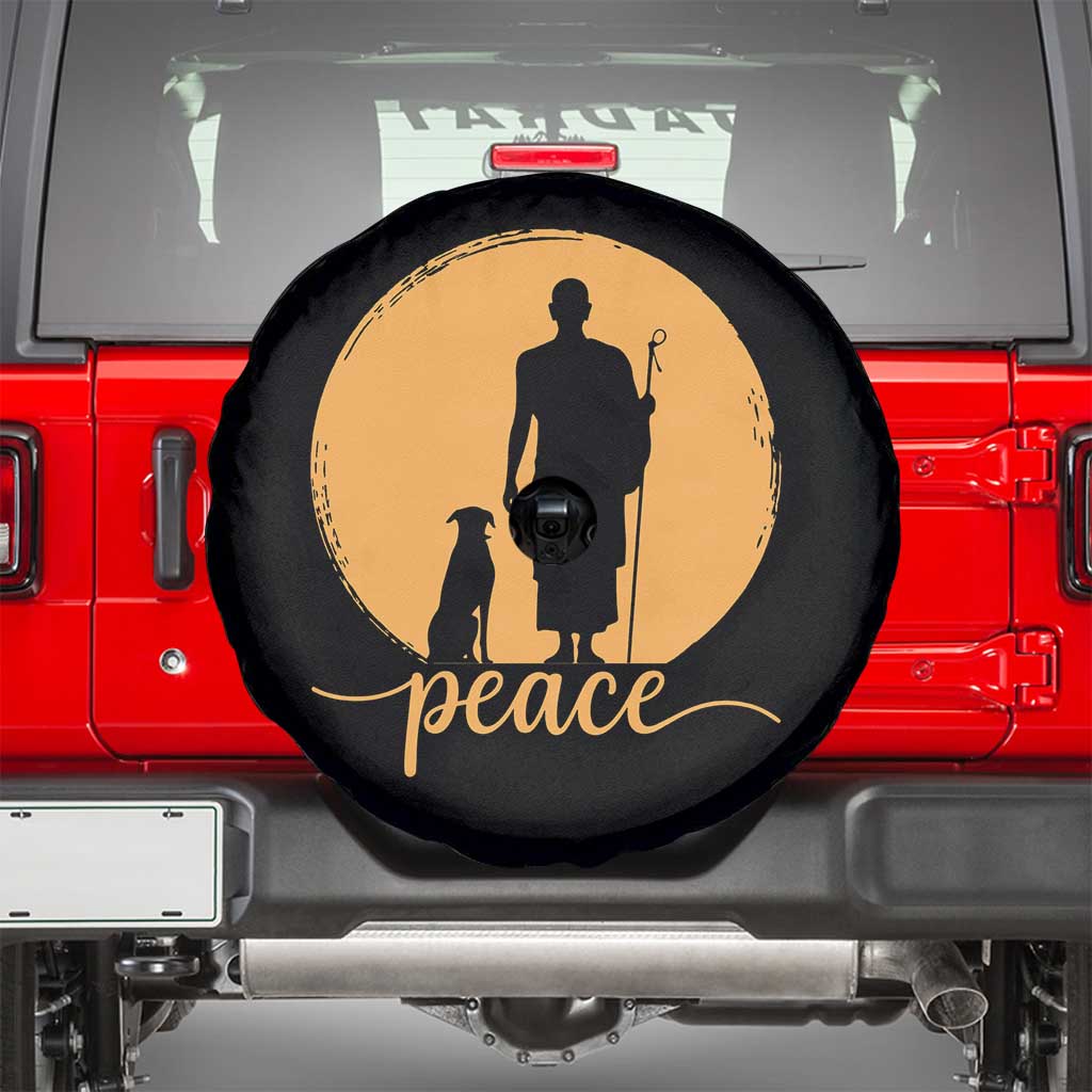 Monk and Dog Silhouette Peace Spare Tire Cover Spiritual Walk for Peace Sunset - Wonder Print Shop