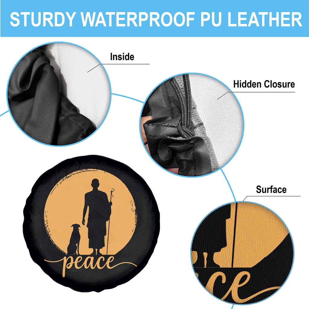 Monk and Dog Silhouette Peace Spare Tire Cover Spiritual Walk for Peace Sunset - Wonder Print Shop