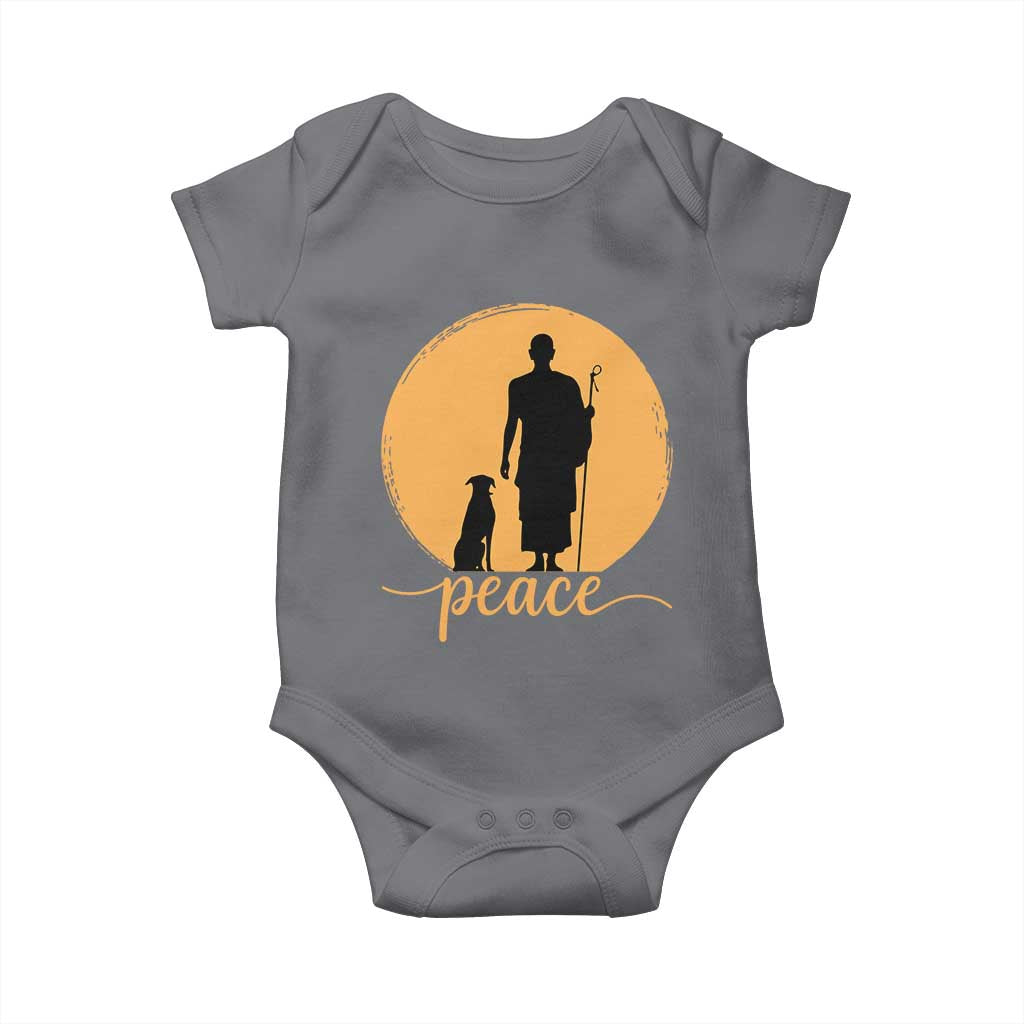 Monk and Dog Silhouette Peace Baby Onesie Spiritual Walk for Peace Sunset - Wonder Print Shop