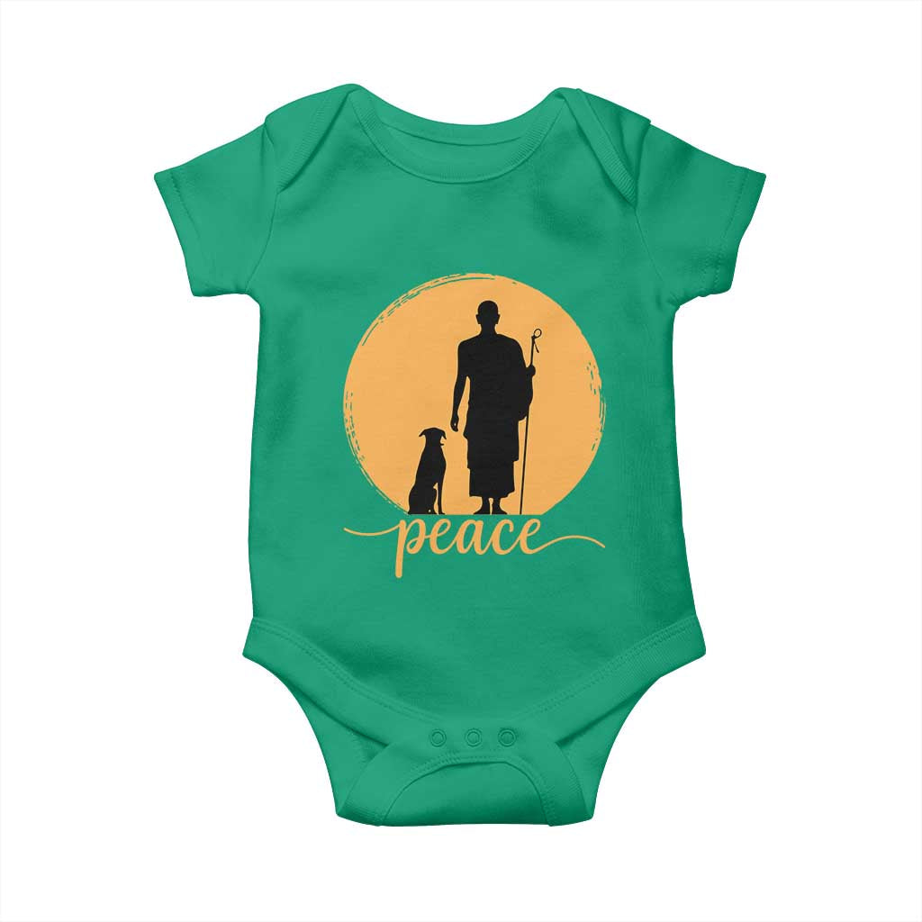 Monk and Dog Silhouette Peace Baby Onesie Spiritual Walk for Peace Sunset - Wonder Print Shop