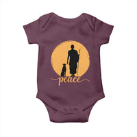 Monk and Dog Silhouette Peace Baby Onesie Spiritual Walk for Peace Sunset - Wonder Print Shop