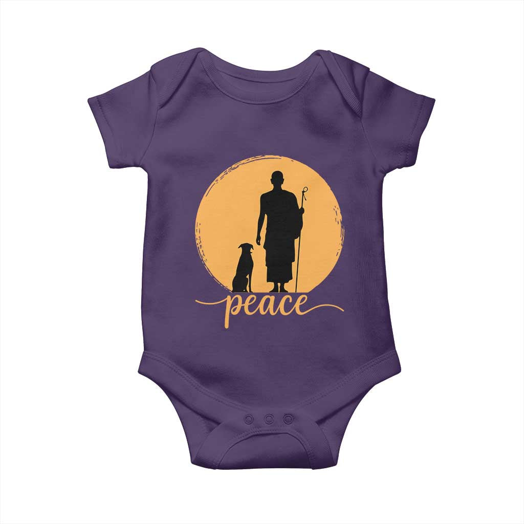 Monk and Dog Silhouette Peace Baby Onesie Spiritual Walk for Peace Sunset - Wonder Print Shop