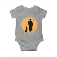 Monk and Dog Silhouette Peace Baby Onesie Spiritual Walk for Peace Sunset - Wonder Print Shop
