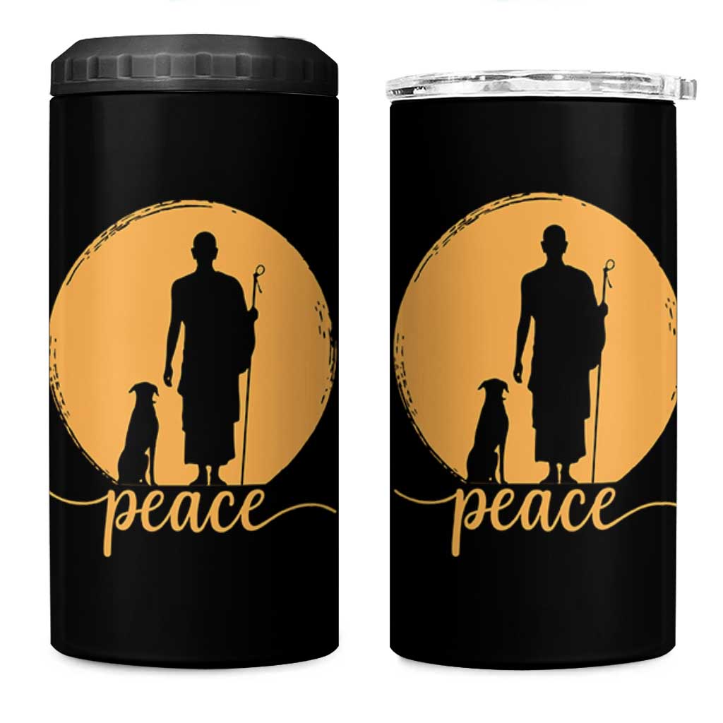 Monk and Dog Silhouette Peace 4 in 1 Can Cooler Tumbler Spiritual Walk for Peace Sunset - Wonder Print Shop