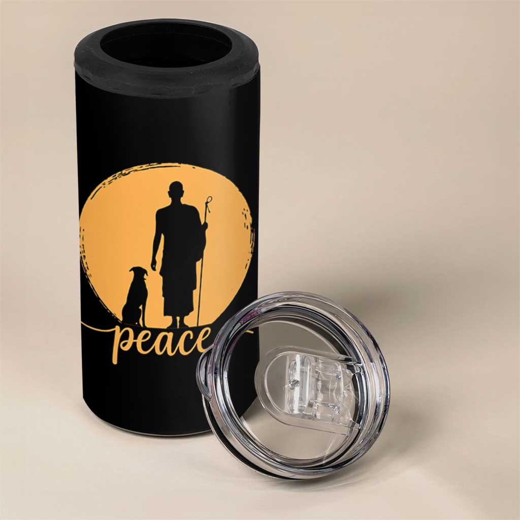 Monk and Dog Silhouette Peace 4 in 1 Can Cooler Tumbler Spiritual Walk for Peace Sunset - Wonder Print Shop