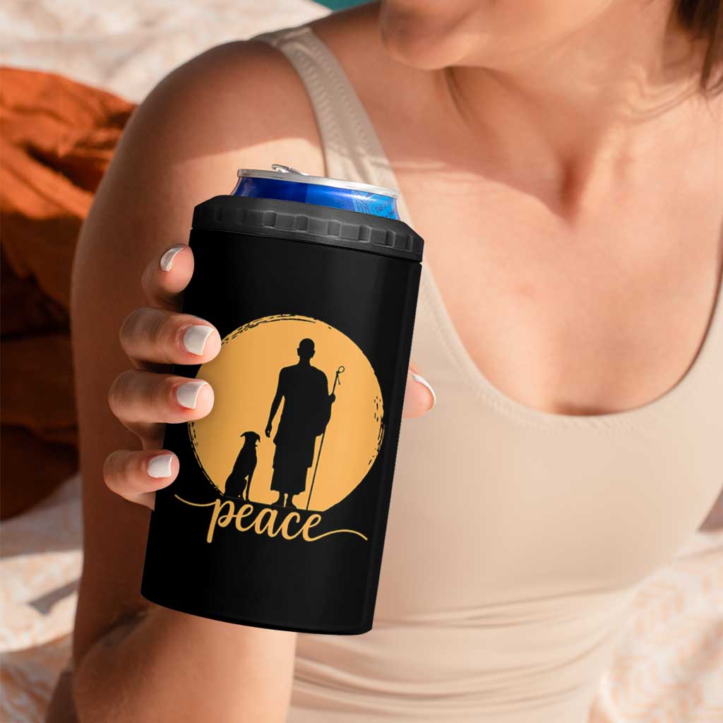 Monk and Dog Silhouette Peace 4 in 1 Can Cooler Tumbler Spiritual Walk for Peace Sunset - Wonder Print Shop