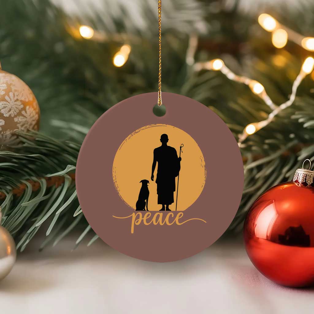 Monk and Dog Silhouette Peace Ceramic Ornament Spiritual Walk for Peace Sunset - Wonder Print Shop