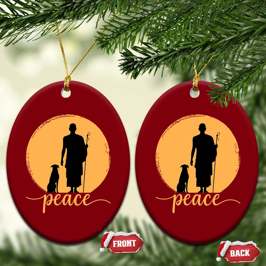 Monk and Dog Silhouette Peace Ceramic Ornament Spiritual Walk for Peace Sunset - Wonder Print Shop