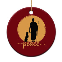 Monk and Dog Silhouette Peace Ceramic Ornament Spiritual Walk for Peace Sunset - Wonder Print Shop