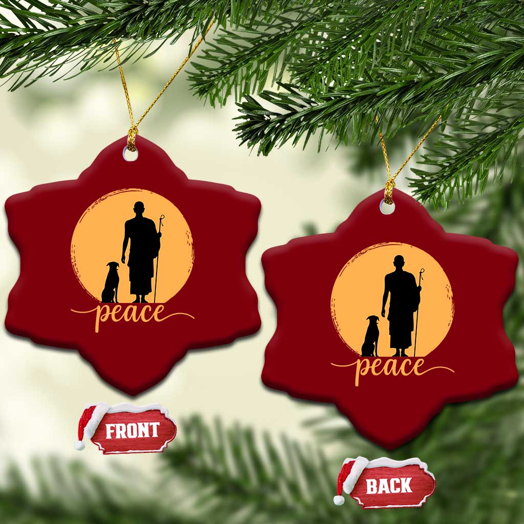 Monk and Dog Silhouette Peace Ceramic Ornament Spiritual Walk for Peace Sunset - Wonder Print Shop