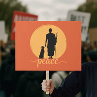 Monk and Dog Silhouette Peace Protest Sign Spiritual Walk for Peace Sunset