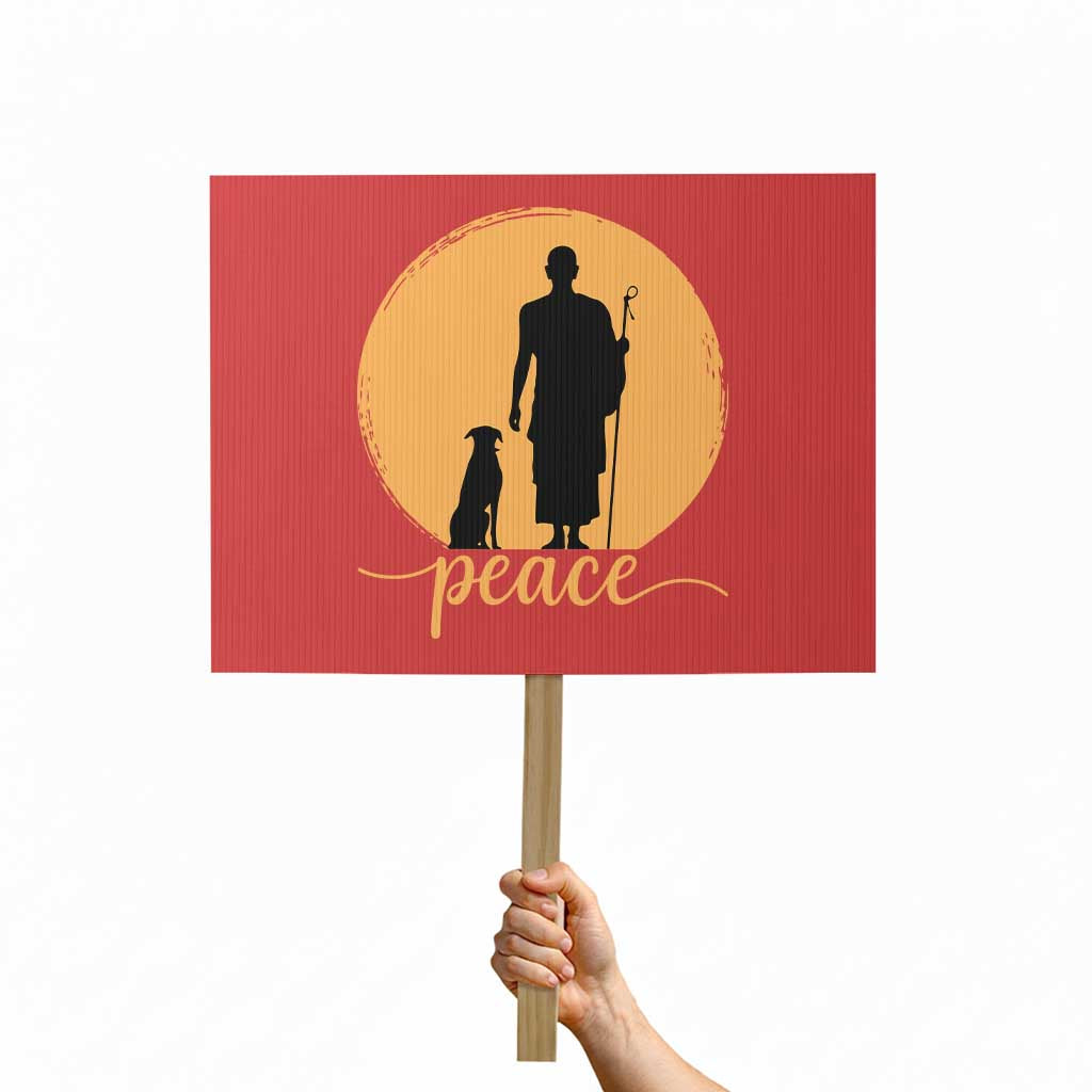 Monk and Dog Silhouette Peace Protest Sign Spiritual Walk for Peace Sunset