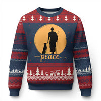 Monk and Dog Silhouette Peace Ugly Christmas Sweater Spiritual Walk for Peace Sunset - Wonder Print Shop