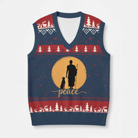 Monk and Dog Silhouette Peace V-Neck Knit Sweater Vest Spiritual Walk for Peace Sunset - Wonder Print Shop