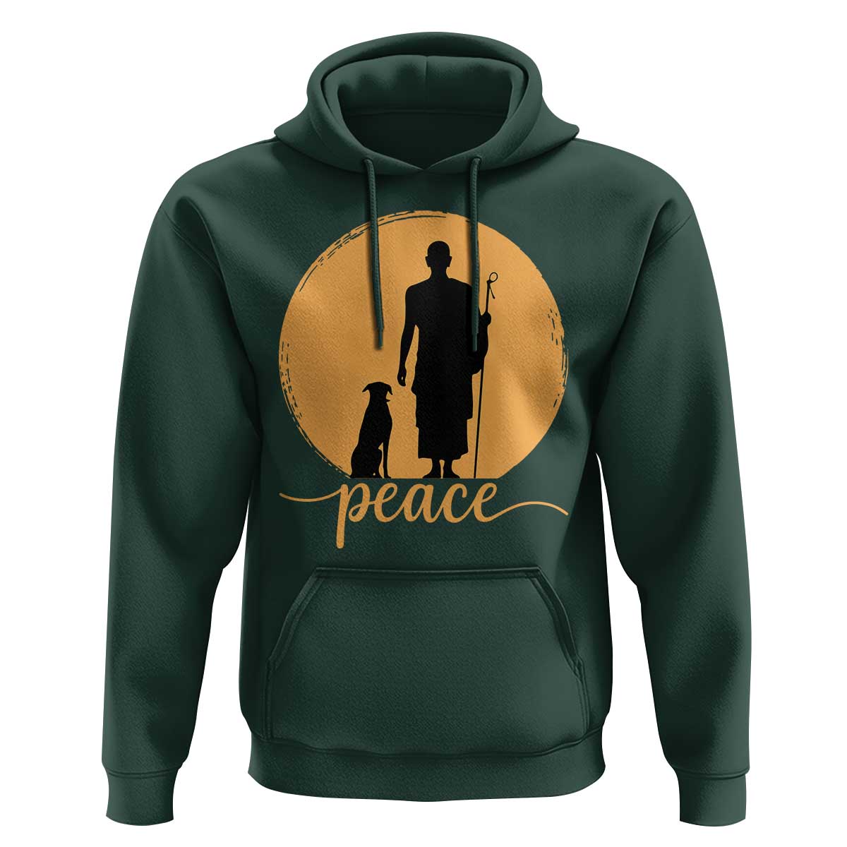 Monk and Dog Silhouette Peace Hoodie Spiritual Walk for Peace Sunset - Wonder Print Shop
