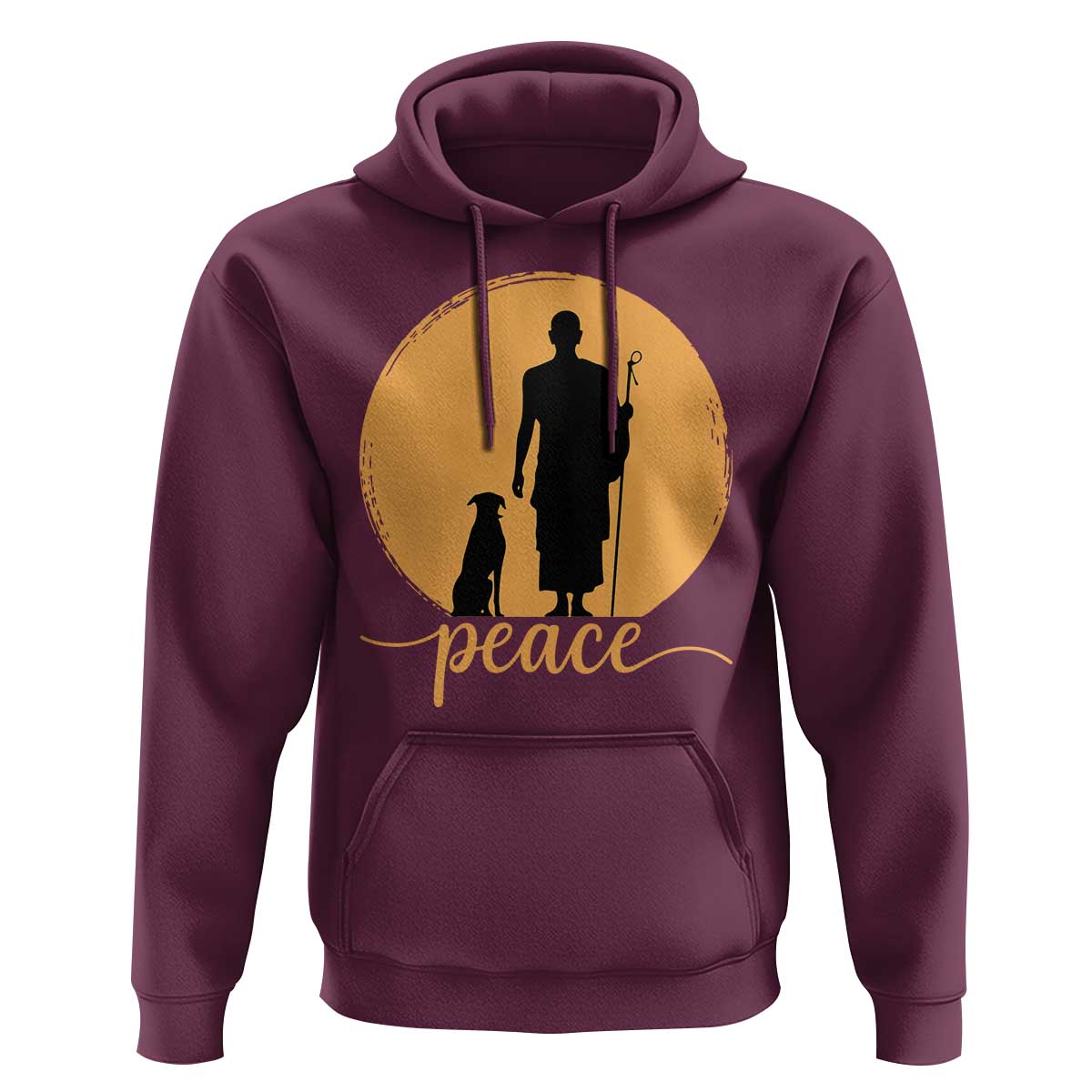Monk and Dog Silhouette Peace Hoodie Spiritual Walk for Peace Sunset - Wonder Print Shop