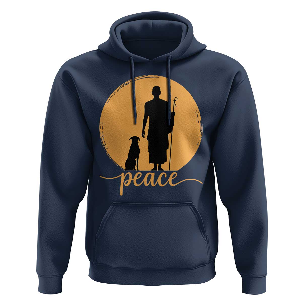 Monk and Dog Silhouette Peace Hoodie Spiritual Walk for Peace Sunset - Wonder Print Shop