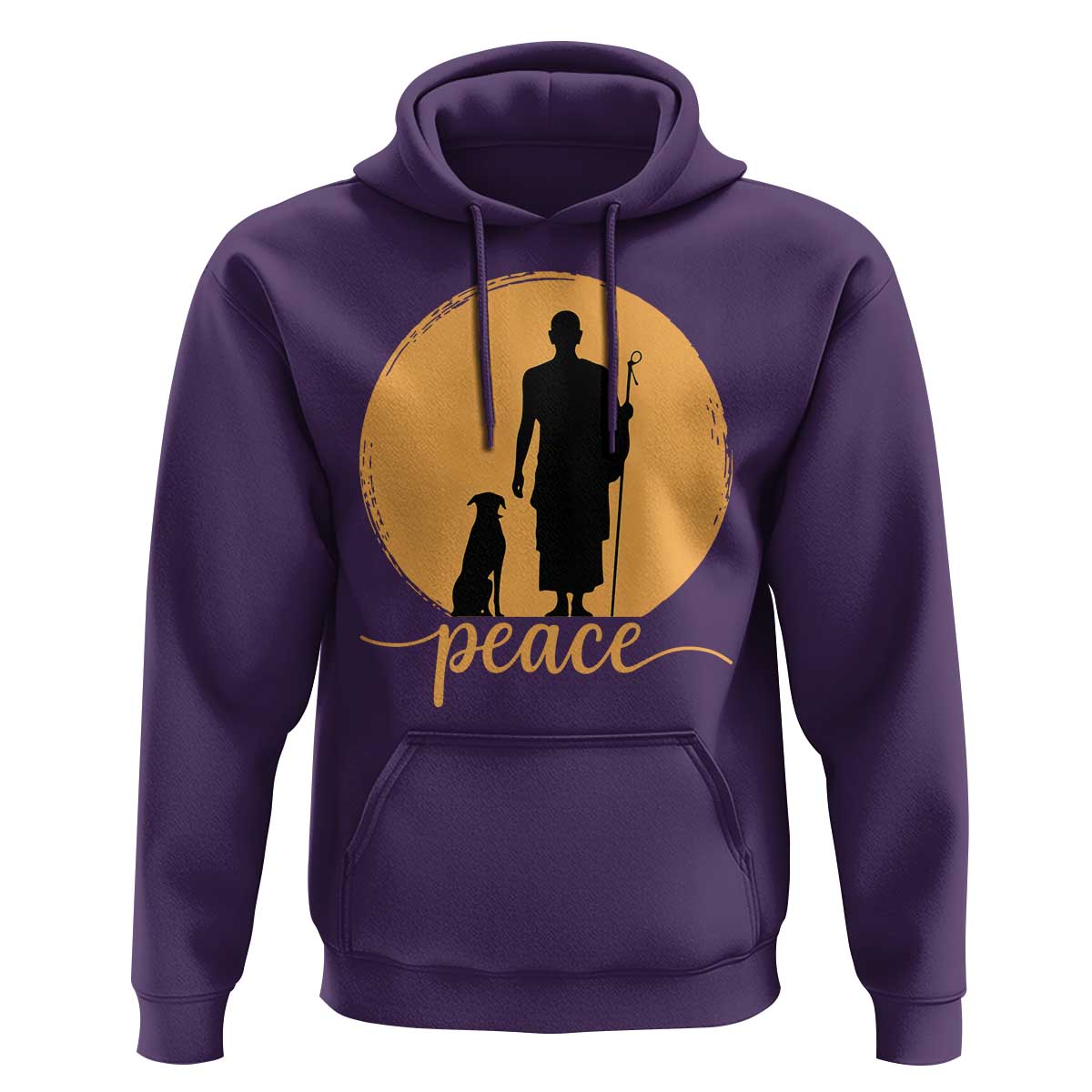 Monk and Dog Silhouette Peace Hoodie Spiritual Walk for Peace Sunset - Wonder Print Shop