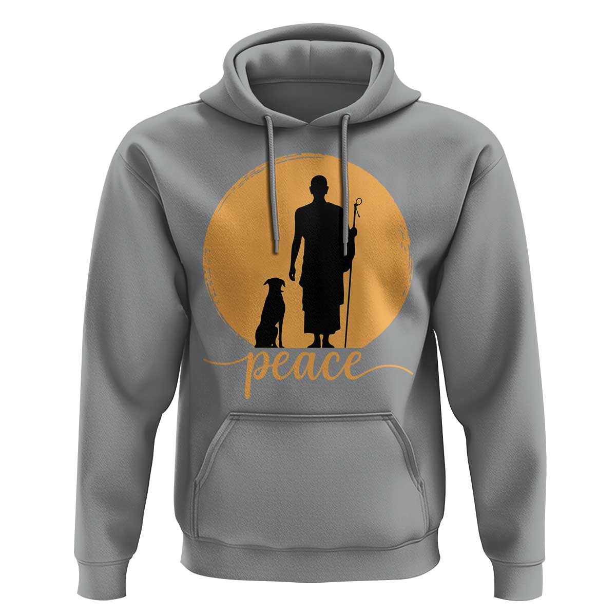 Monk and Dog Silhouette Peace Hoodie Spiritual Walk for Peace Sunset - Wonder Print Shop