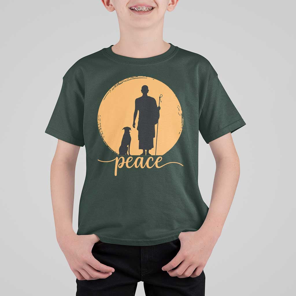 Monk and Dog Silhouette Peace T Shirt For Kid Spiritual Walk for Peace Sunset - Wonder Print Shop