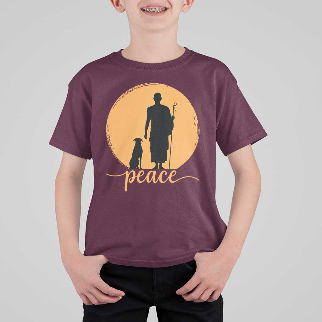 Monk and Dog Silhouette Peace T Shirt For Kid Spiritual Walk for Peace Sunset - Wonder Print Shop