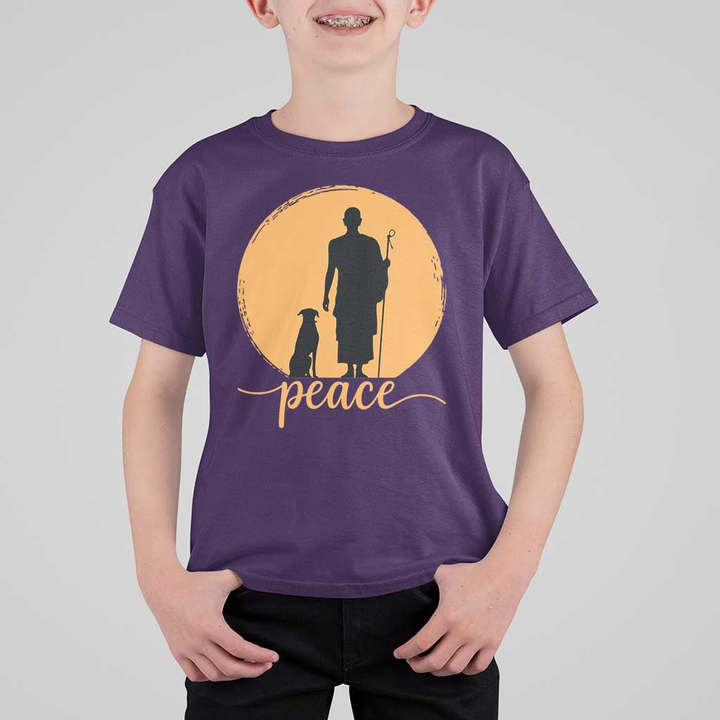 Monk and Dog Silhouette Peace T Shirt For Kid Spiritual Walk for Peace Sunset - Wonder Print Shop